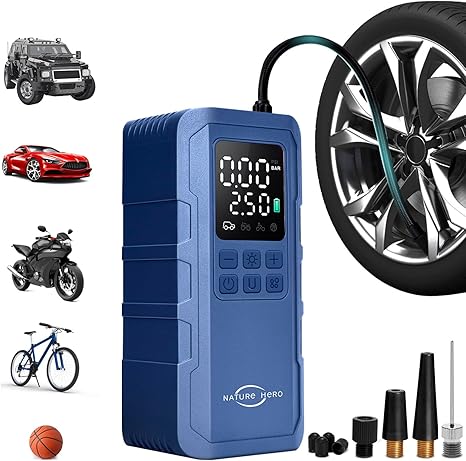 Tire Inflator Portable Air Compressor,150 PSI Car Tire Air Pump Portable with Digital LCD Gauge,Electric Air Pump for Motorcycle Tires, Bicycle Tires and Balls