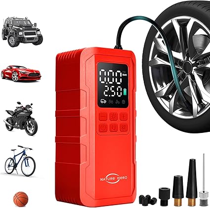 Tire Inflator Portable Air Compressor,150 PSI Car Tire Air Pump Portable with Digital LCD Gauge,Electric Air Pump for Motorcycle Tires, Bicycle Tires and Balls,Red