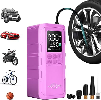 Tire Inflator Portable Air Compressor,150 PSI Car Tire Air Pump Portable with Digital LCD Pressure Gauge,Electric Air Pump for Motorcycle Tires, Bicycle Tires and Balls (Purple)